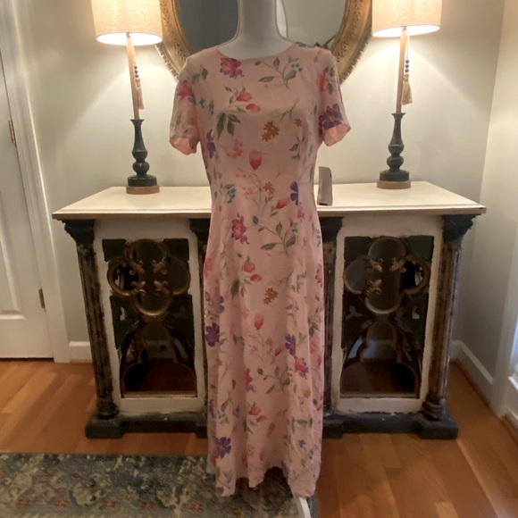 2/$60 Pendleton Pretty Pink Floral Silk Long Dress size 12 NWT NEW - Picture 1 of 6